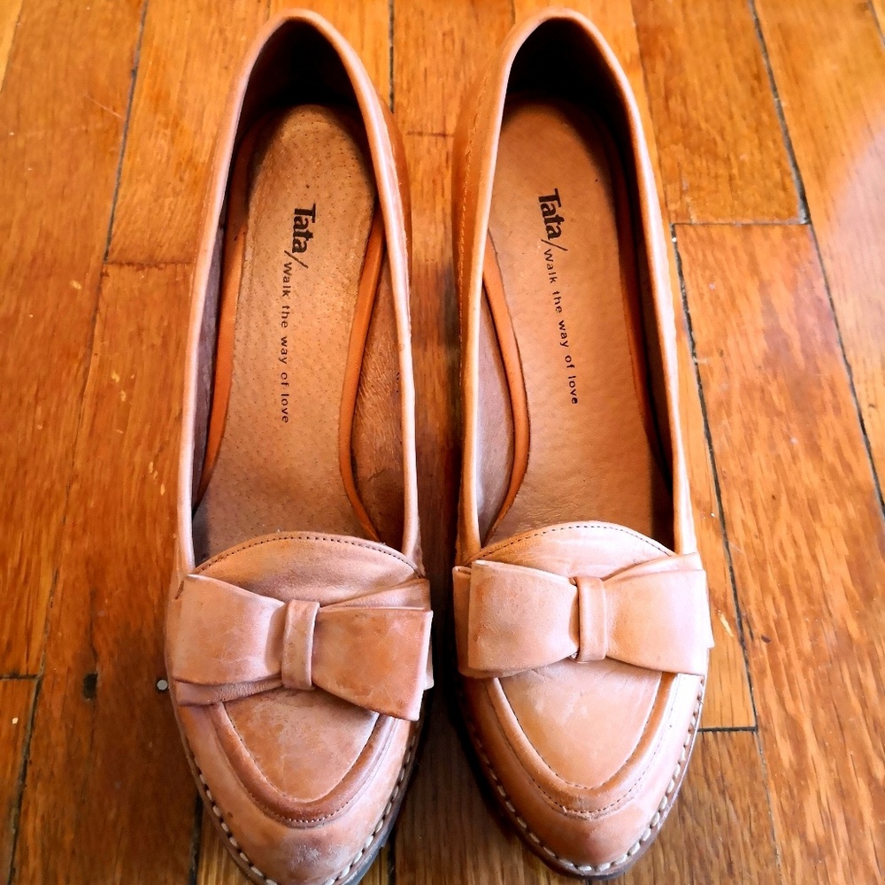 Orange leather heels